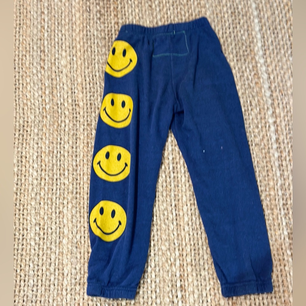 Aviator Nation sweatpants navy with yellow smiley faces.  Size 6 youth.